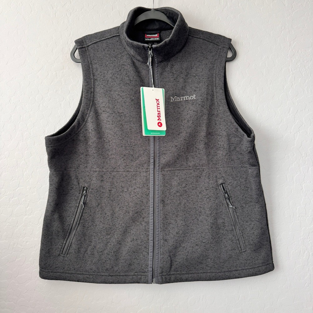 NWT Marmot XL Drop Line Vest Black Heather Fleece Full Zip M16251-5608